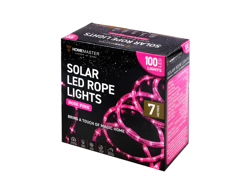 Home Master 7m LED Solar Rope Light Rose Pink 2 Modes 100 Bulbs