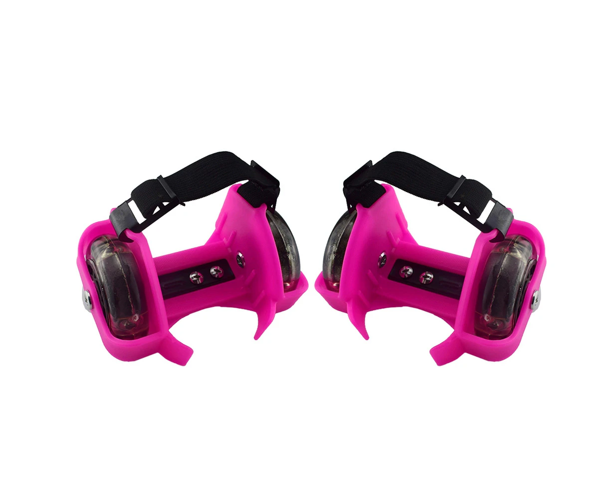 1 Pair Kids Children Outdoor Adjustable LED Flashing Wheel Heel Skate Rollers-Pink - Pink