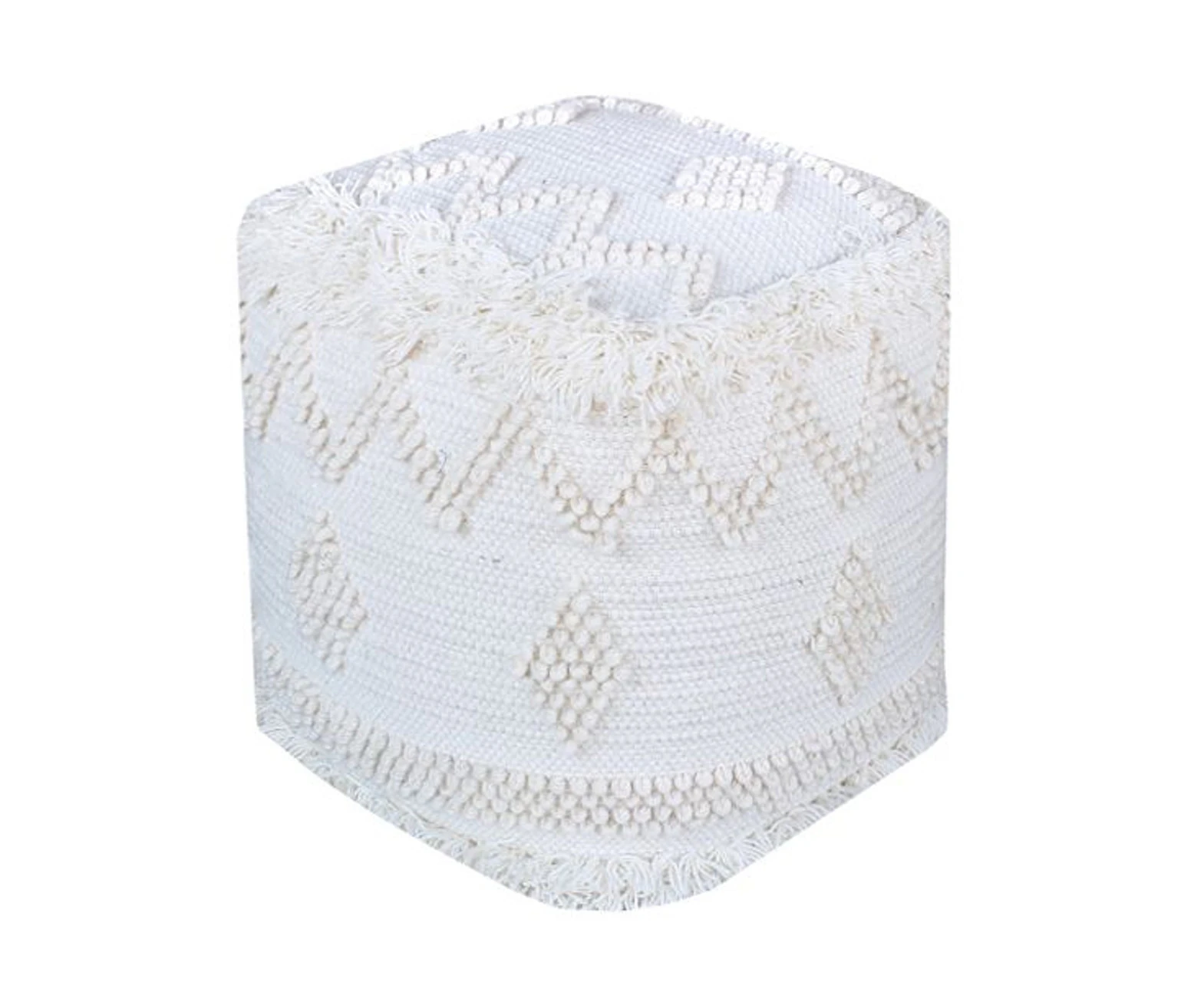 Zilpa Uriah Hand-Woven Ivory Ottoman 40x40x40 cm