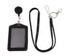 Retractable ID Badge Neck Lanyard Rhinestone Case Name Tag Card Holder Cover-Black