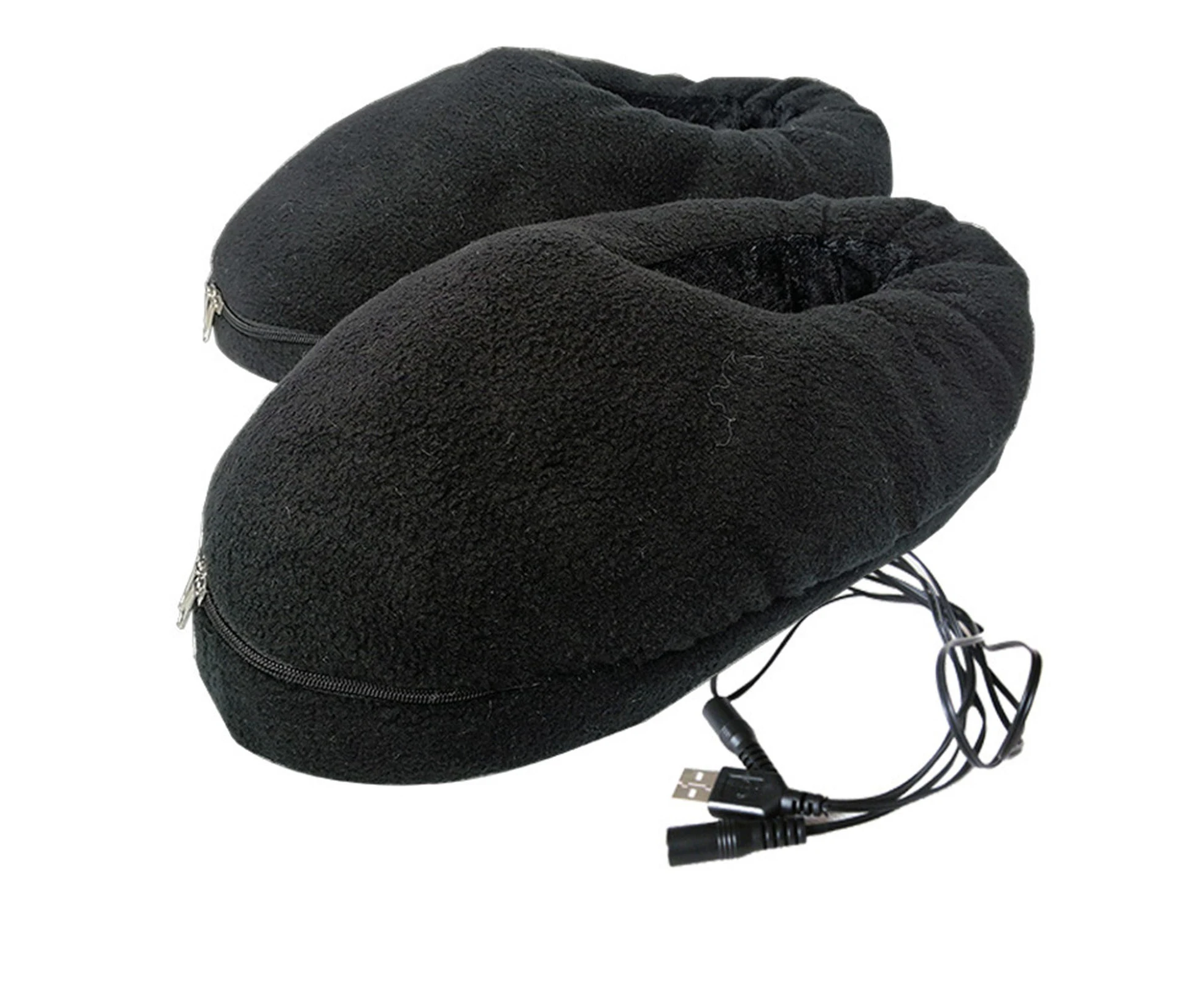 1Pair Heated Slippers Washable Warm Plush USB 5V Heating Slippers for Indoor-Black