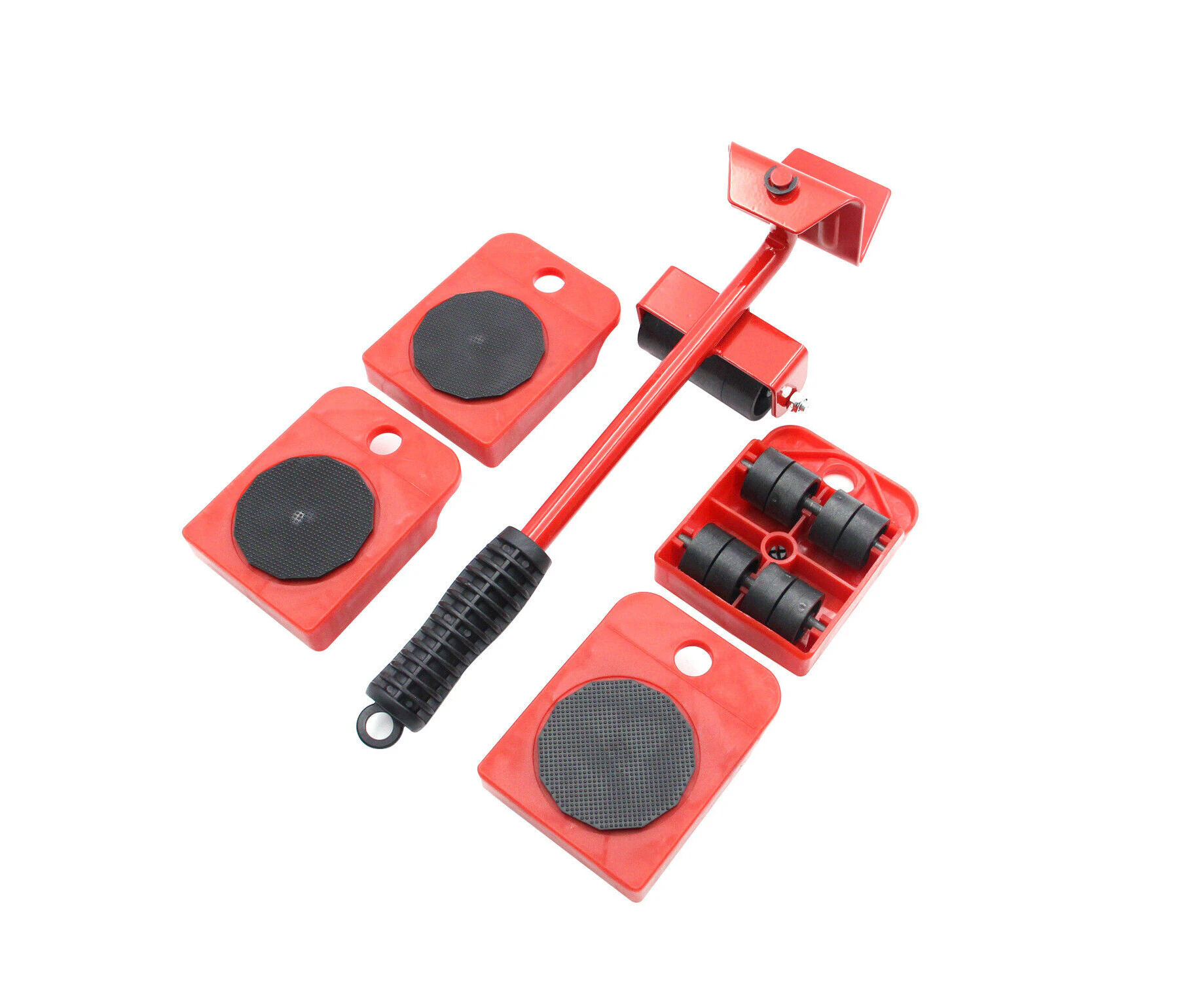 Furniture Mover Tool Set Furniture Transport Lifter Heavy Stuffs Moving Tool 4 Wheeled Mover Roller+1 Wheel Bar Hand Tool Set Red