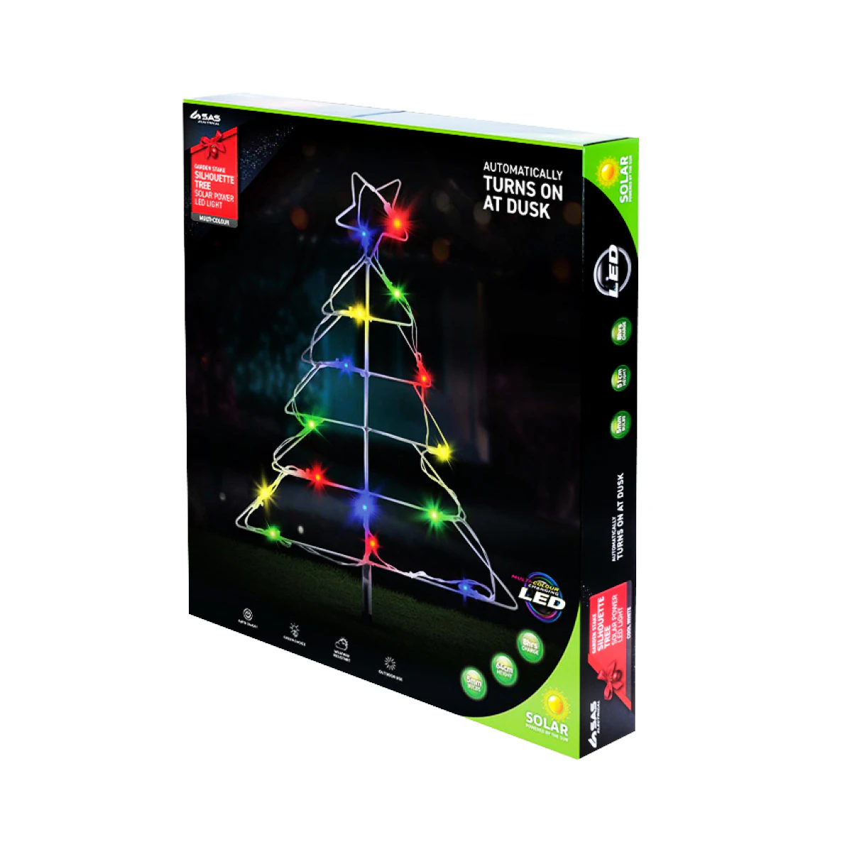 SAS Electrical 64cm Silhouette Tree & Star Solar Power LED Multicoloured