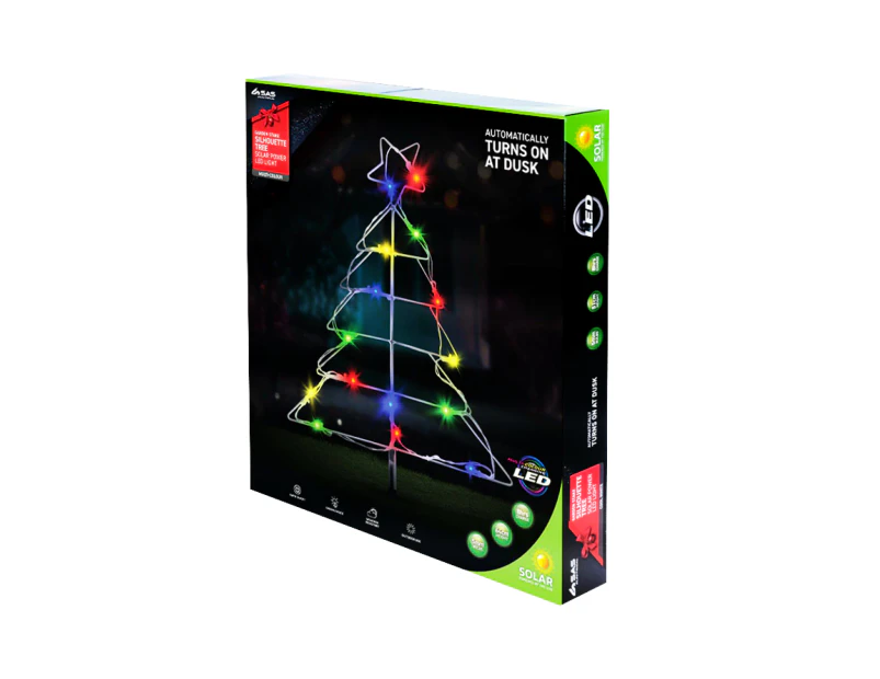 SAS Electrical 64cm Silhouette Tree & Star Solar Power LED Multicoloured