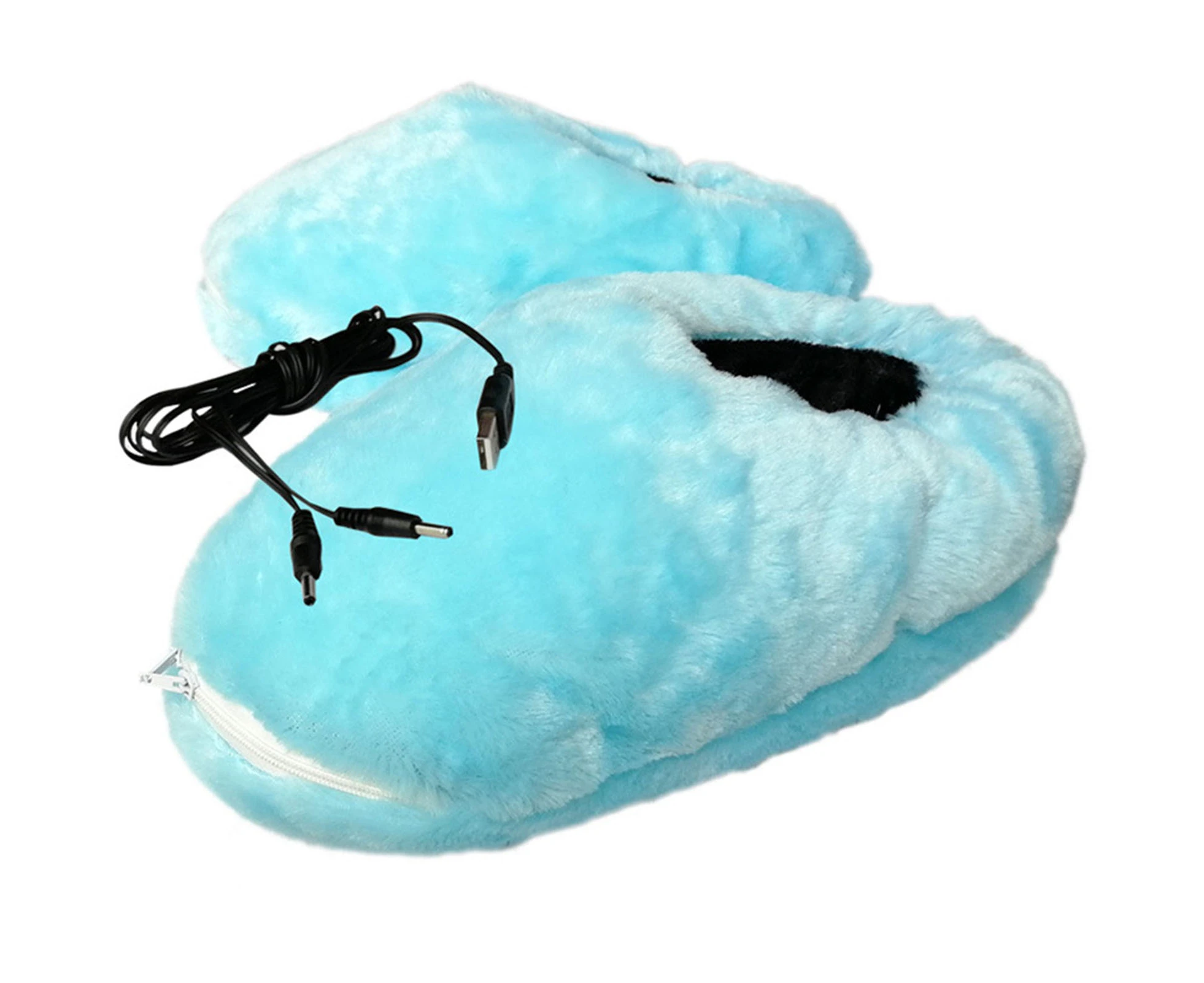 1Pair Heated Slippers Washable Warm Plush USB 5V Heating Slippers for Indoor-Blue