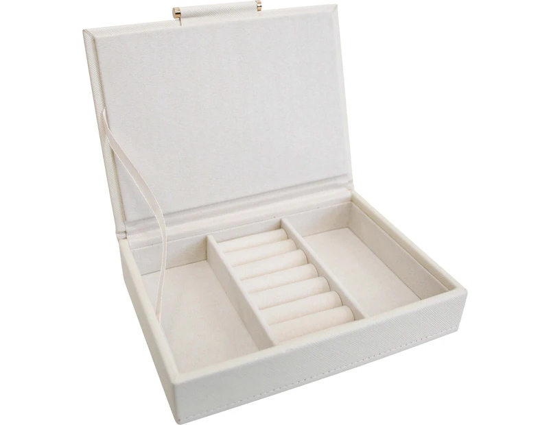 MDF 17.5cm Jewellery Box Storage Holder Display Organiser Low Rectangle Ivory