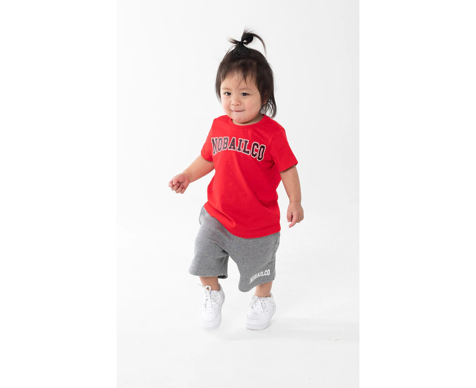 NOBAILCO KID'S VARSITY T-SHIRTS / PREMIUM COTTON CREW NECK SHORT SLEEVE T-SHIRTS - Red