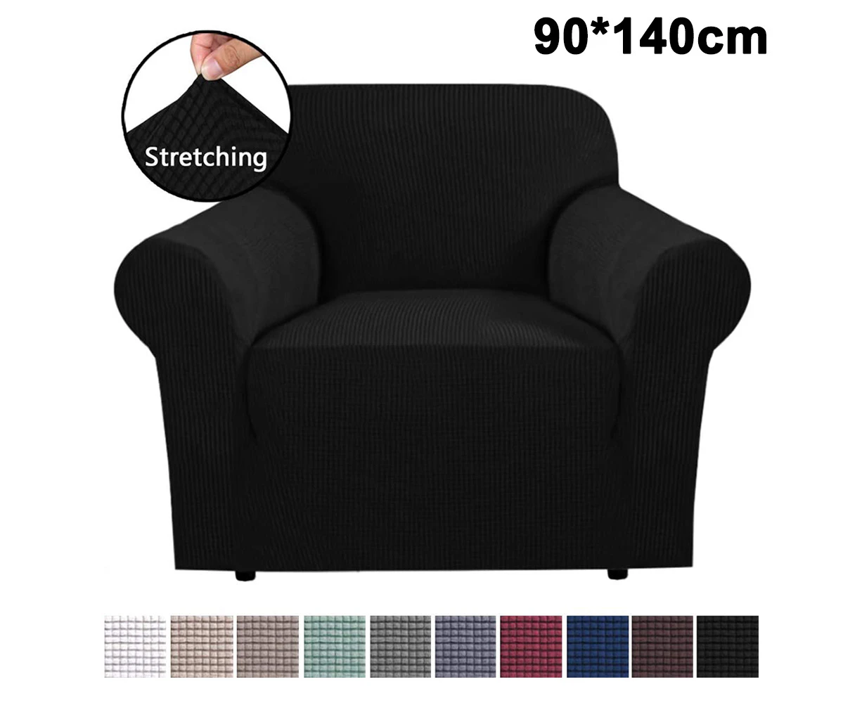 Stretch Sofa Slipcover Furniture Protector， Settee Coat Soft with Elastic Bottom，Checks Fleece Universal Solid Color Sofa Cover(Black)