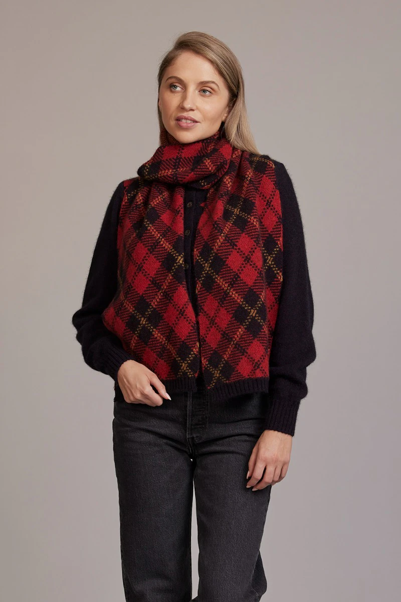 McDonald Possum Merino Tartan Scarf-Poppy