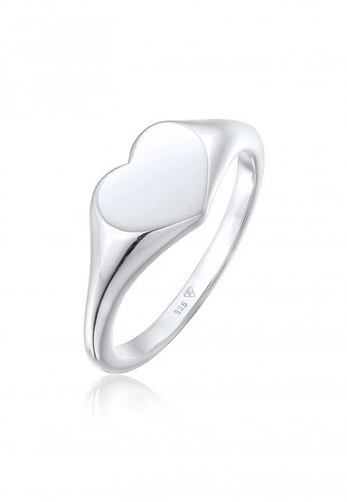 Elli Jewelry Women's Signet Heart Love Symbol in 925 Sterling Silver Ring - Silver - Gold