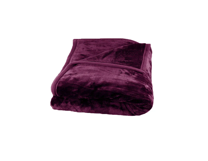 Faux Mink Fleece Throw Rug Blanket 675gsm Queen Plum Purple