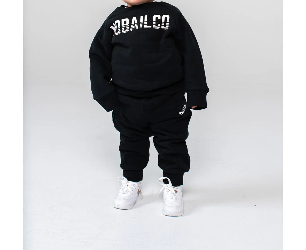 NOBAILCO KIDS LOUNGE TAPERED LEG CUFFED FLEECE TRACKPANTS JOGGERS SWEATPANTS QUICK DRY SOFT WASH - Black