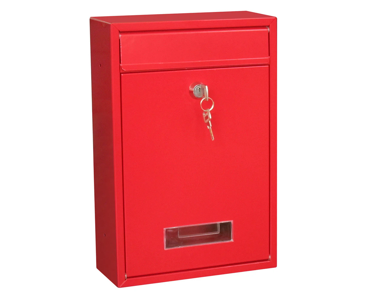 Outdoor Lockable Wall Mounted Hanging Iron Post Letter Box Mailbox with Key-Red - Red