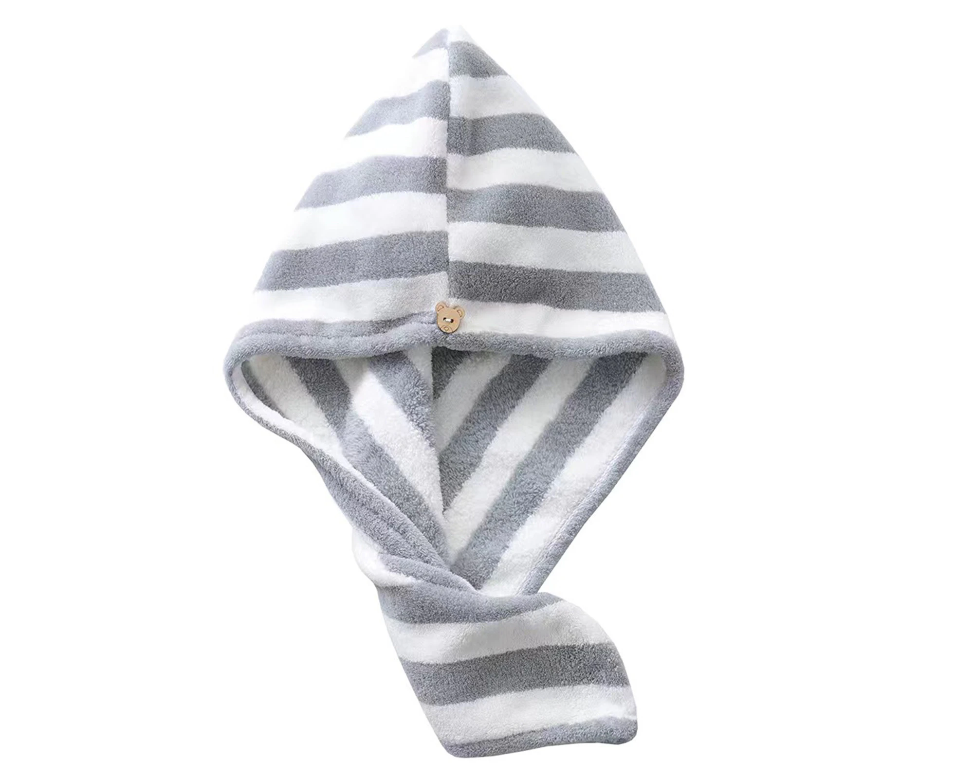 Hair Towel Wrap Striped Pattern Water Absorbent Coral Fleece Unisex Shower Head Towel Bathroom Accessories Grey