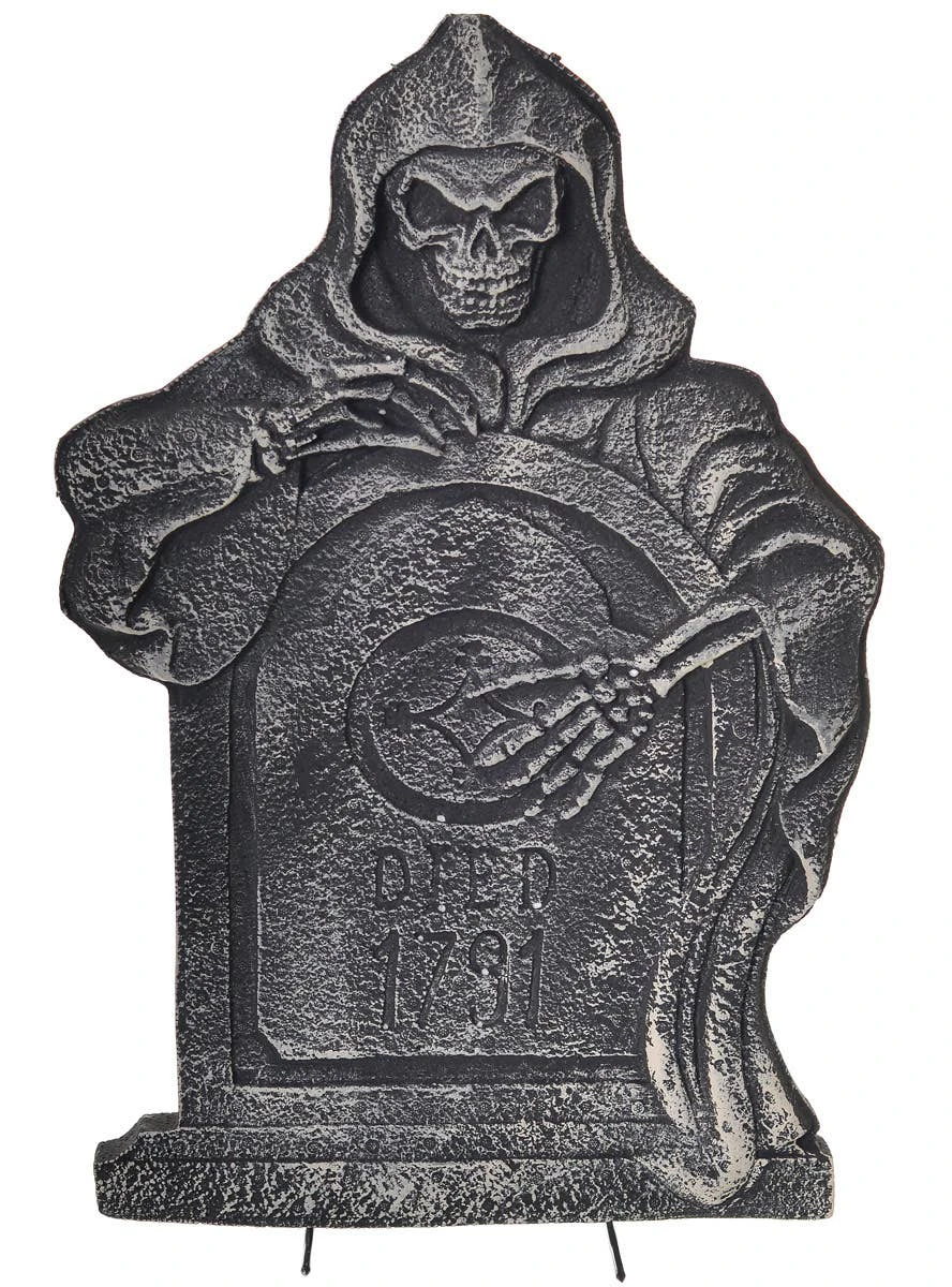 Grim Reaper Grey Foam Cemetery Tombstone Halloween Decoration - New