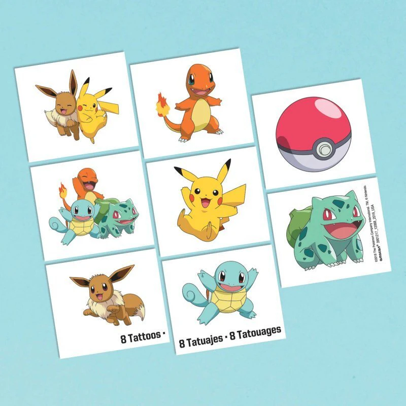 Pokemon Classic Temporary Tattoos - 1 Perforated Sheet Containing 8 Tattoos