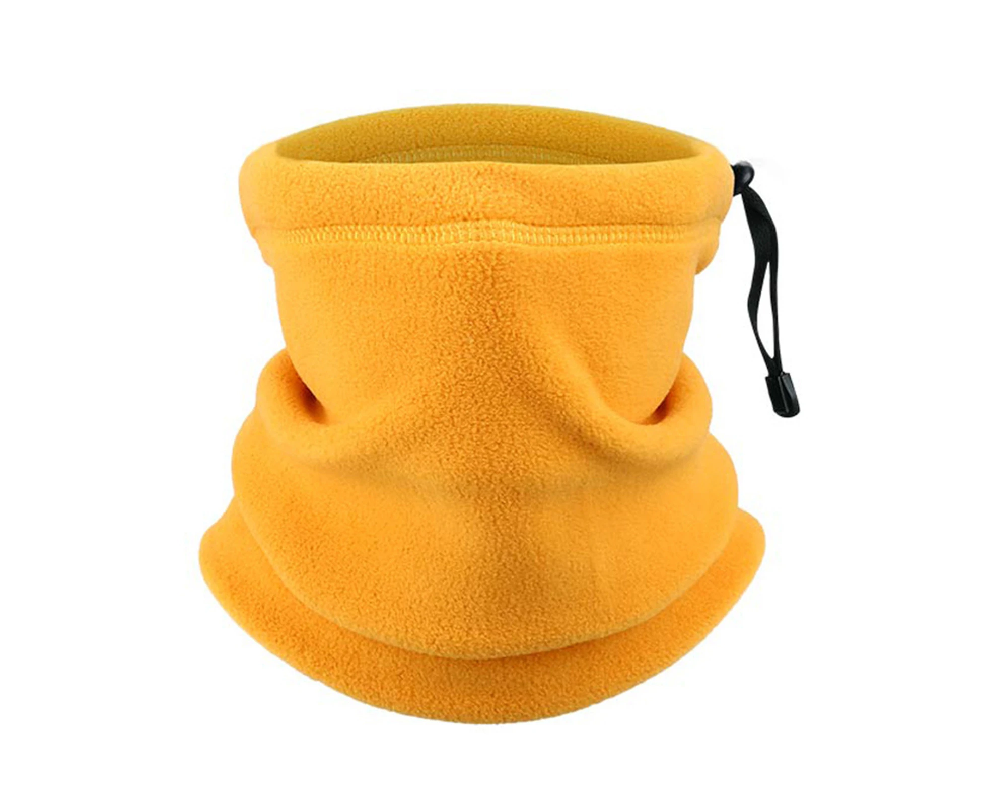 Soft Neck Warmer Gaiter Solid Color Drawstring Design Fleece Neck Gear for Cycling-Yellow