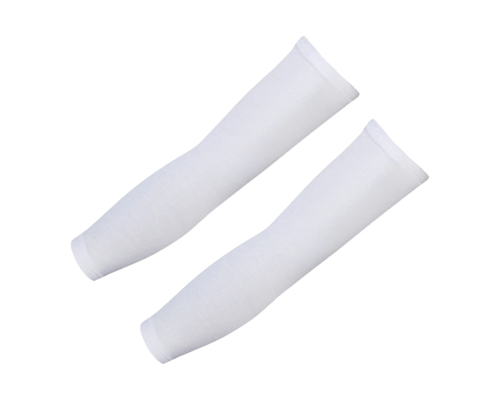 Unisex Compression Fit Hand Cooling Ribbing UV Protection Outdoor Arm Sleeves-White Spandex