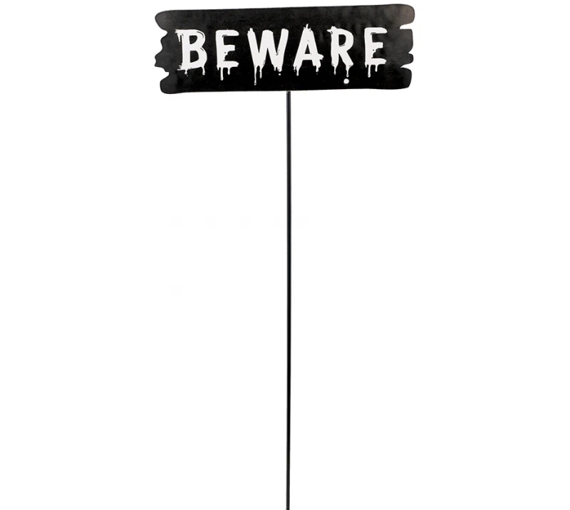 Halloween "BEWARE" Small Metal Yard Stake Sign