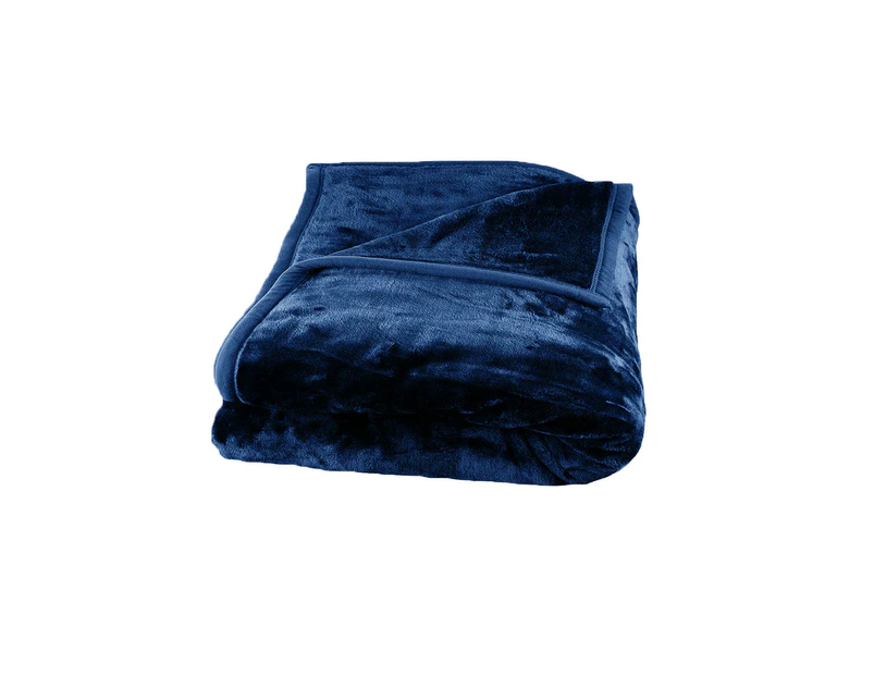 Faux Mink Fleece Throw Rug Blanket 675gsm Queen Navy Blue