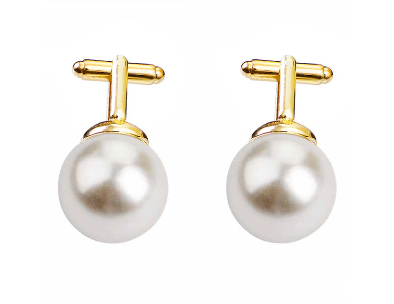 2Pcs Fashion Unisex Pearl Cufflinks Shirt Sleeve Buttons Clothes Accessory Gift-Golden