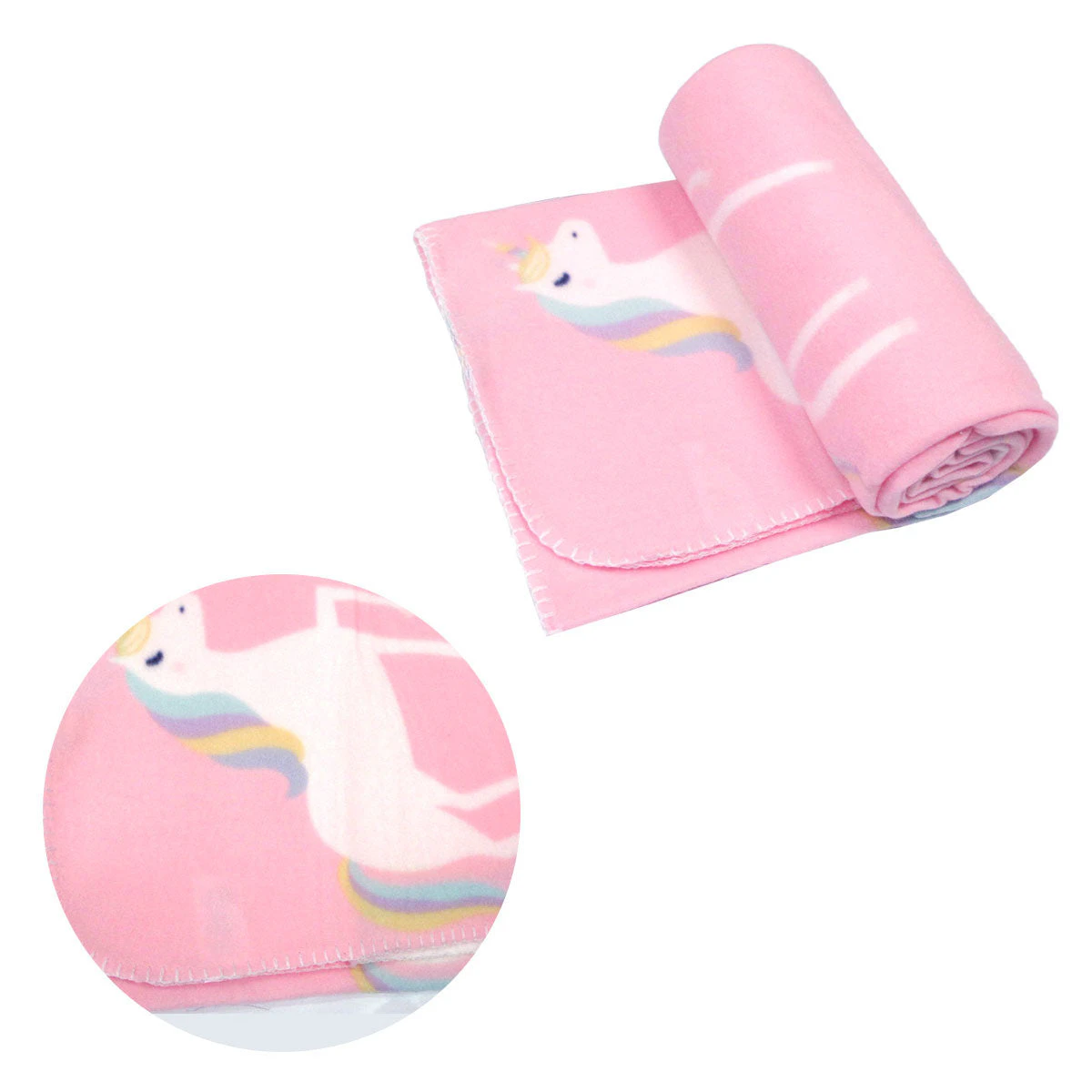 Polar Fleece Blanket Throw Rug Navy 120 x 150cm Pink Unicorn