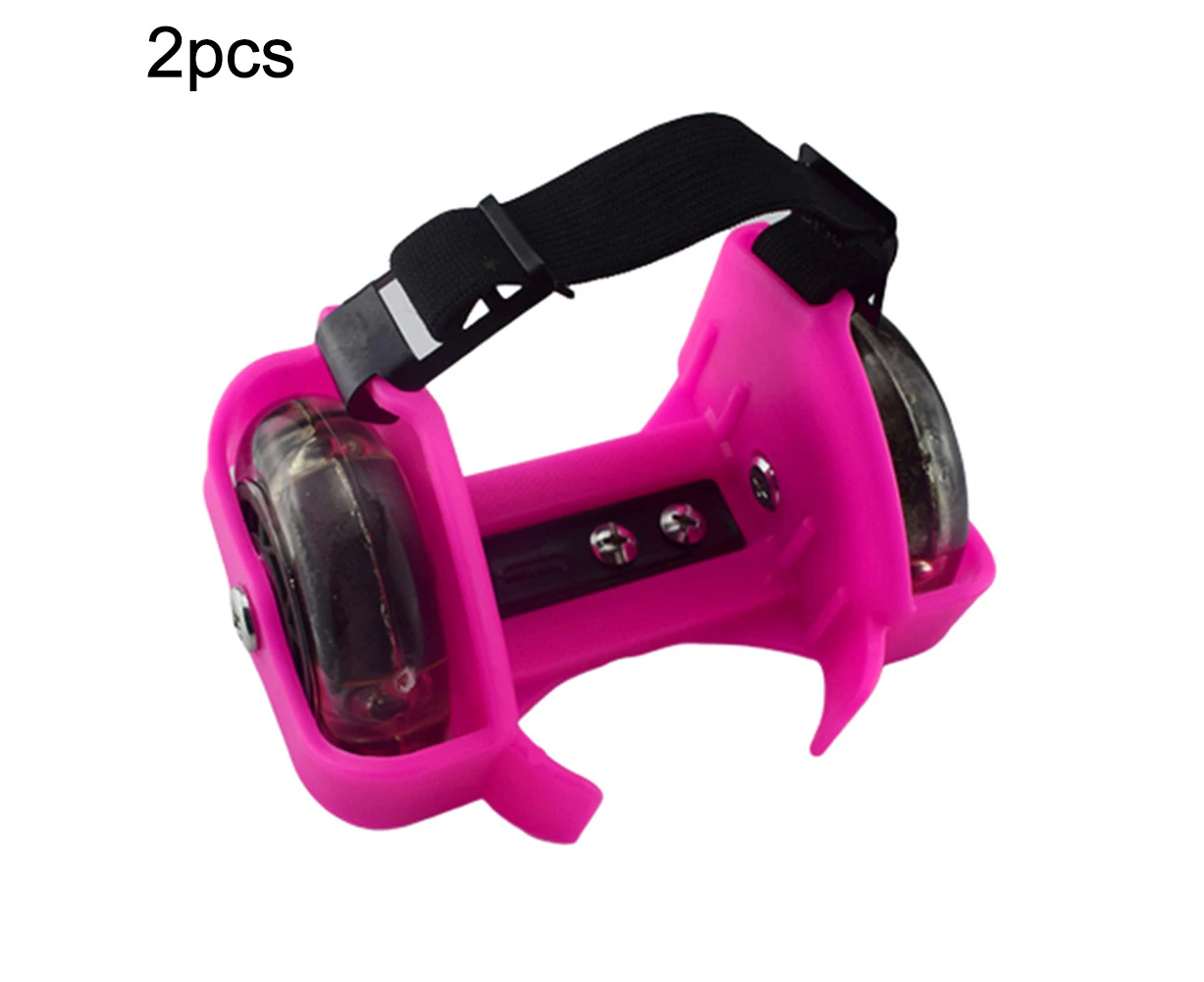 2Pcs Kid Children Outdoor Adjustable LED Flashing Wheel Heel Shoes Skate Rollers-Pink