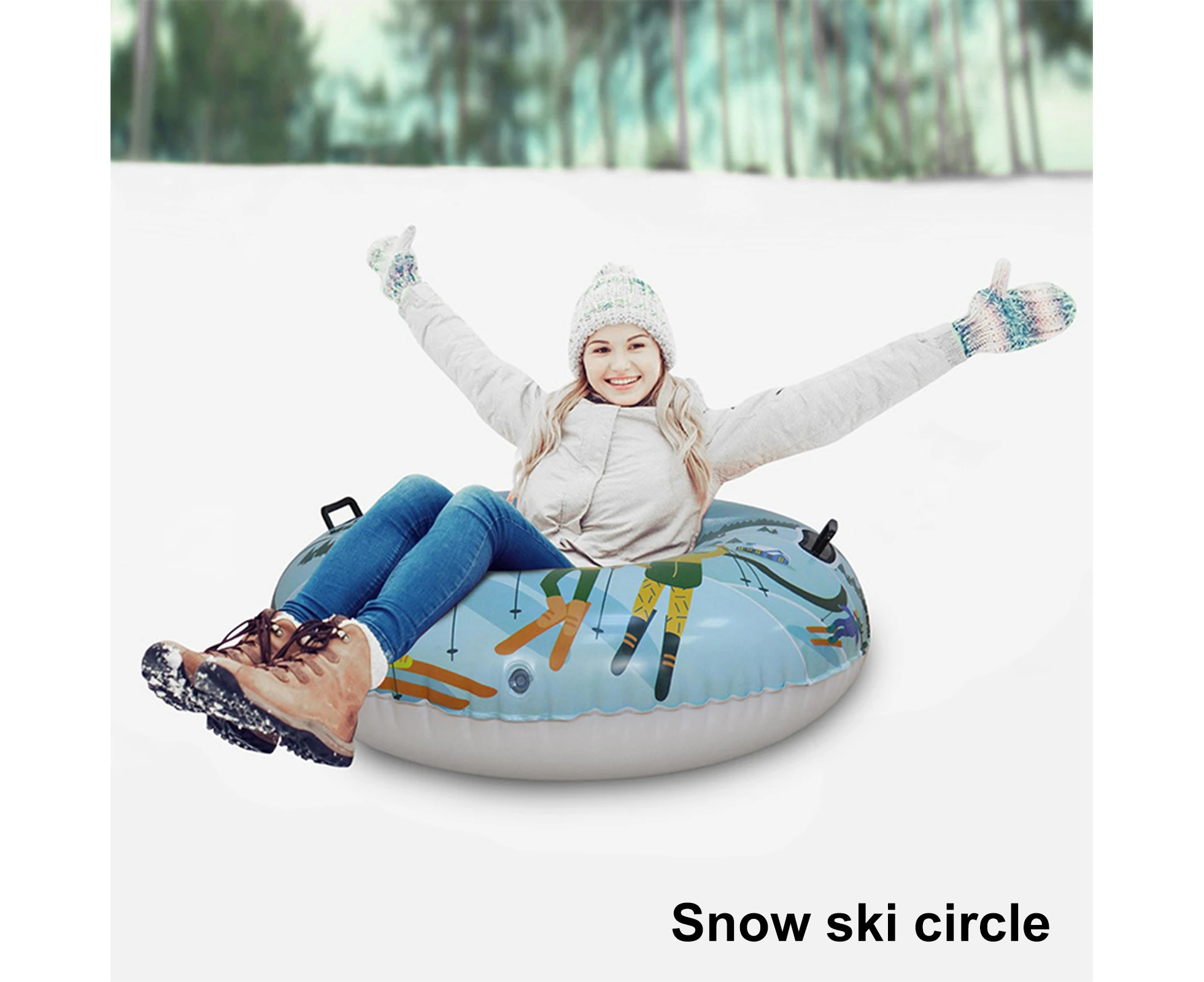 PVC Snow Tube Cold-resistant Tear Resistance Round Shape Snowfield Pattern Inflatable Snow Sled for Skiing