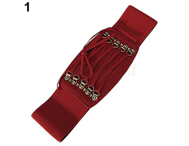 Fashion Women's Lady Rivet Elastic Buckle Wide Waist Belt Waistband Corset-Red