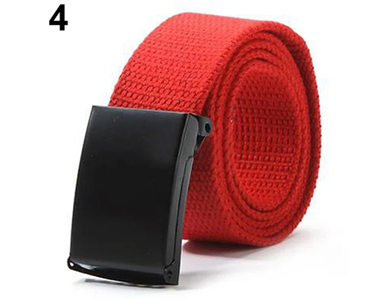 Unisex Military Casual Solid Color Plain Webbing Canvas Waist Belt Waistband-Red