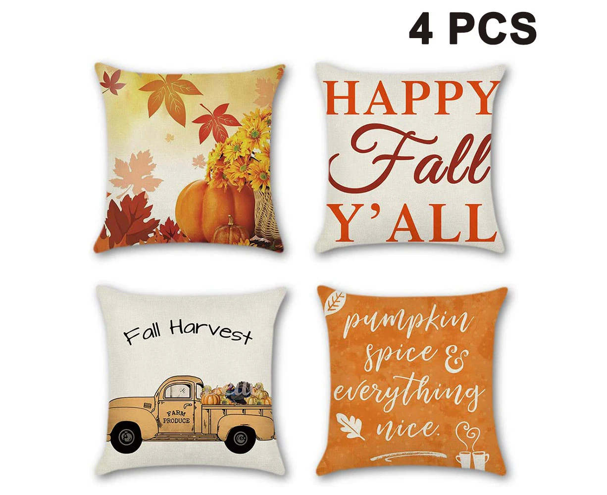 Fall Pillow Covers 45*45cm for Fall Decor Set of 4 Autumn Harvest Pumpkin Theme Farmhouse Decorative Throw Pillow Covers