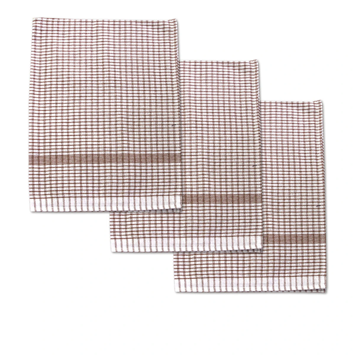 Set of 3 Jumbo Cotton Checked Tea Towels 60 x 90cm Brown