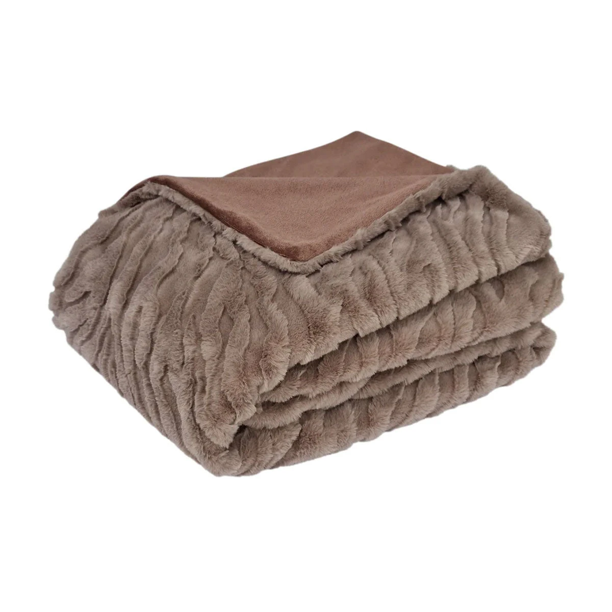 J Elliot Home Rita Wave Embossed Faux Mink Throw Rug Blanket Brown