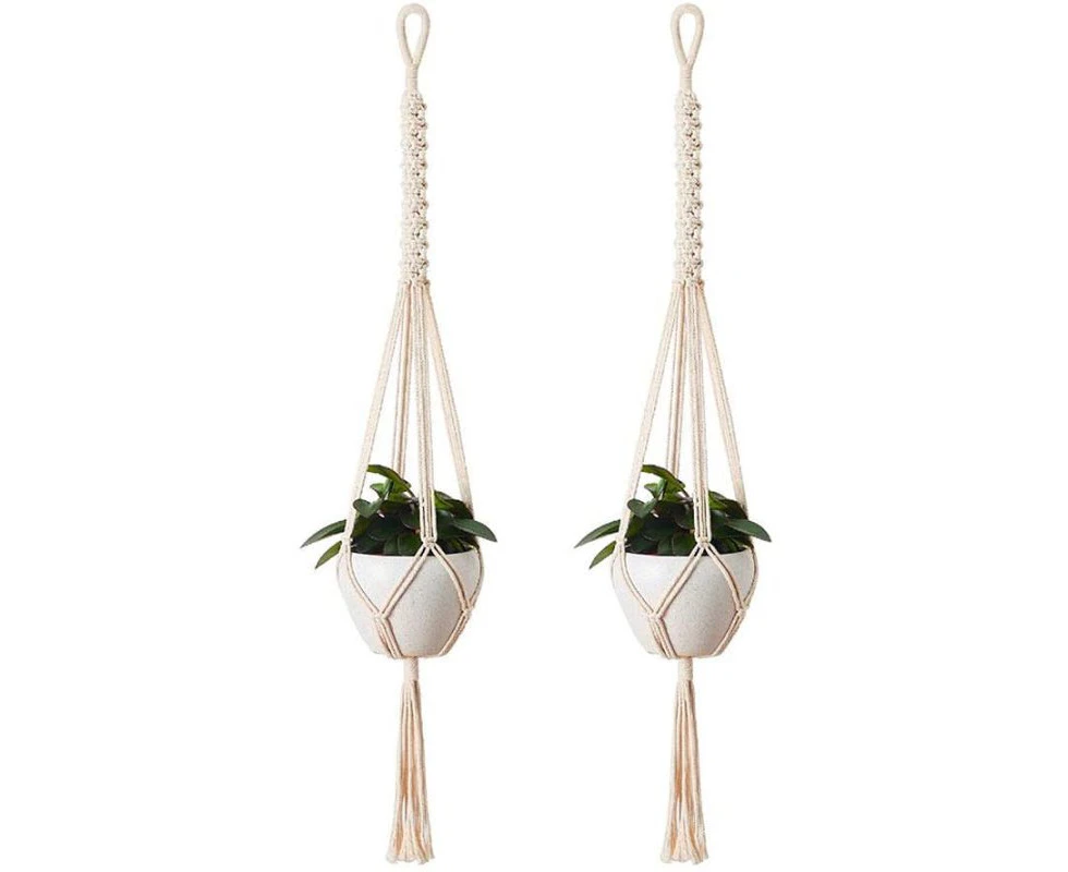 Cotton Lace Hanging Basket-2 Ropes Flower Stand Plant Hanger Indoor Outdoor Handmade Flower Pot Plant