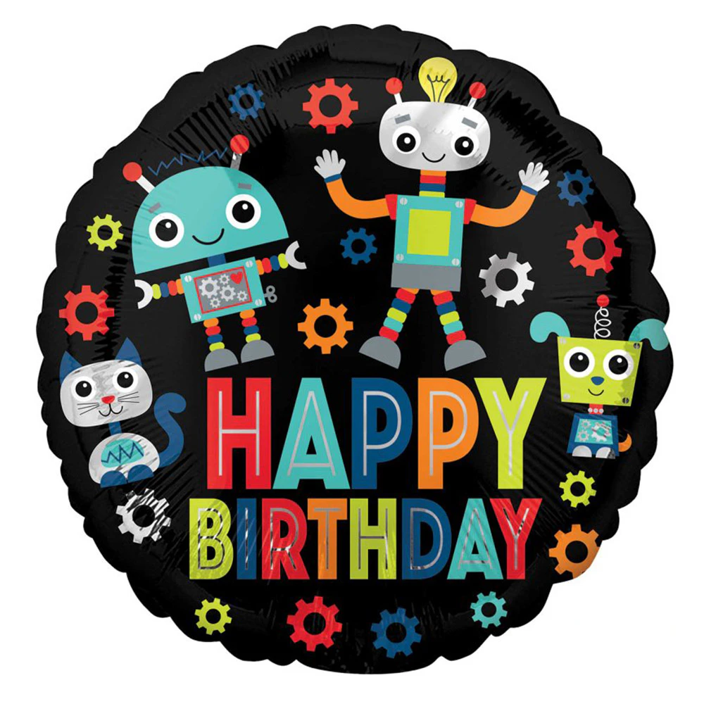 Happy Birthday Robots Foil Balloon