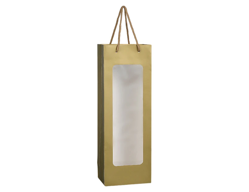 Kraft Paper Bag Decorative Oblong Shape Detachable Carry Cord Portable Pack Red Wine Contrast Color Translucent Visible Gift Bag for Champagne-Dark Blond