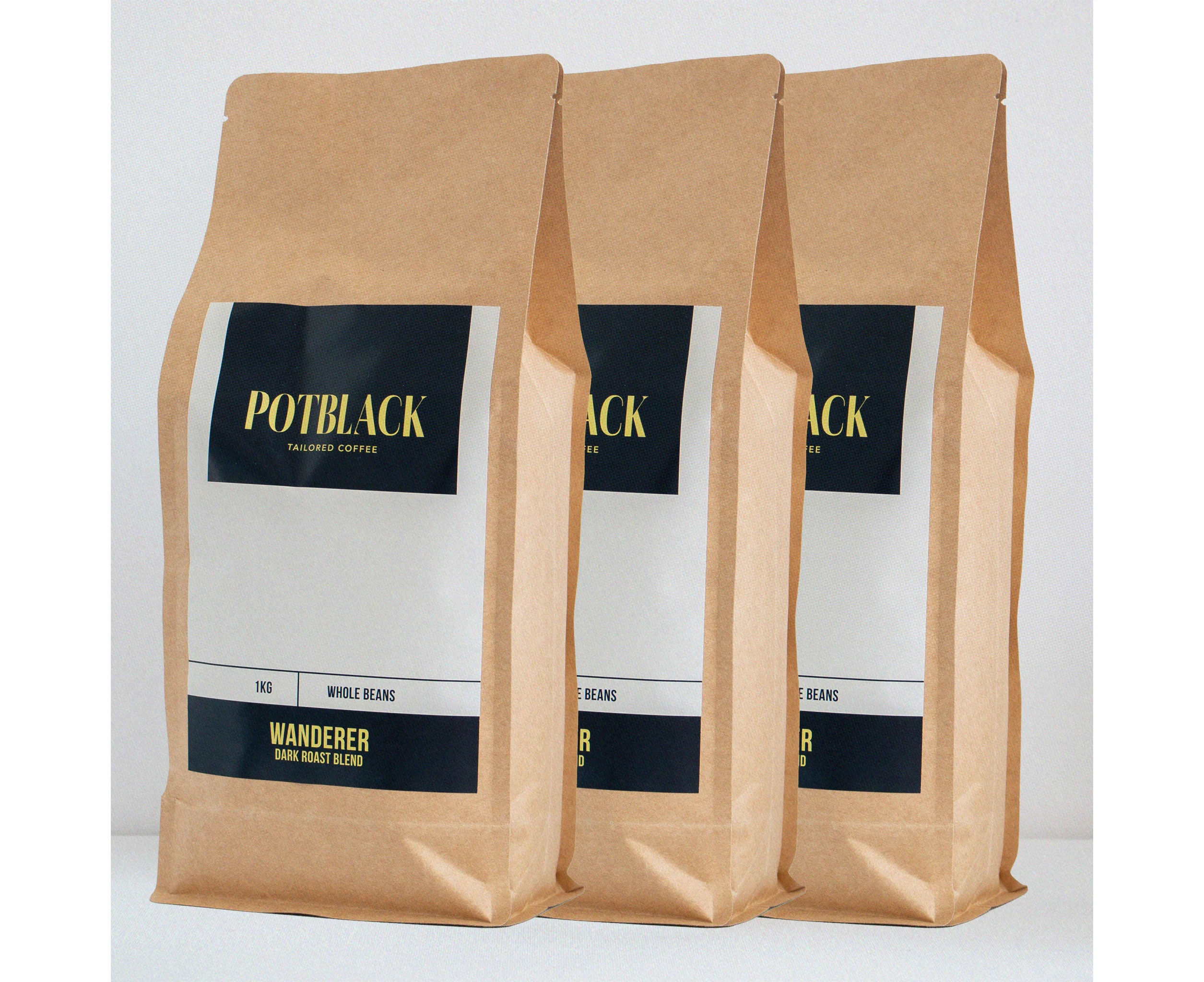 Potblack Wanderer dark roast espresso ground coffee — 3x 1kg bags