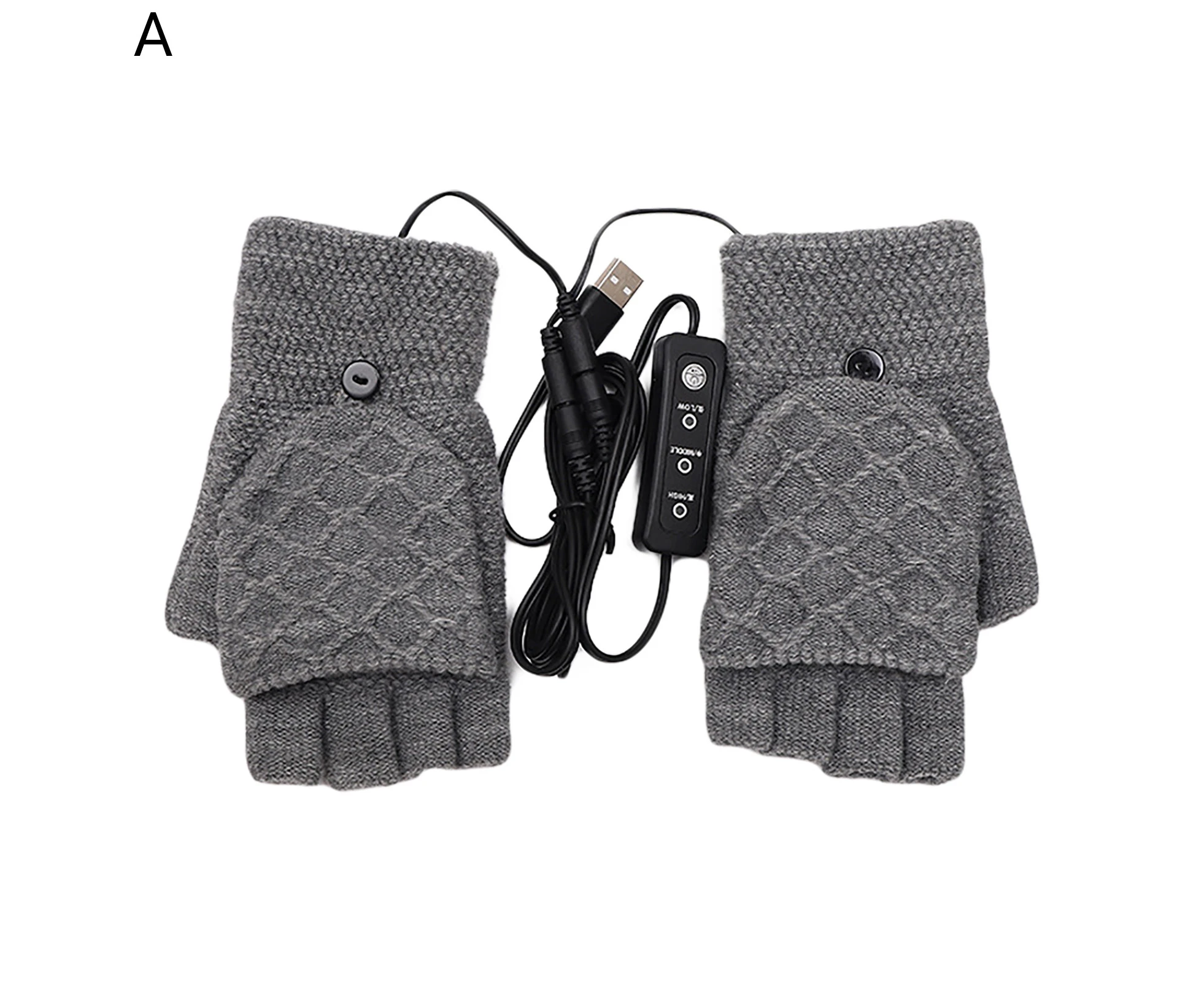 Heated Gloves Fingerless Double-Sided Heating Knitted Winter USB Heated Gloves Typing Mitten for Women Men-Grey