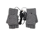 Heated Gloves Fingerless Double-Sided Heating Knitted Winter USB Heated Gloves Typing Mitten for Women Men-Grey