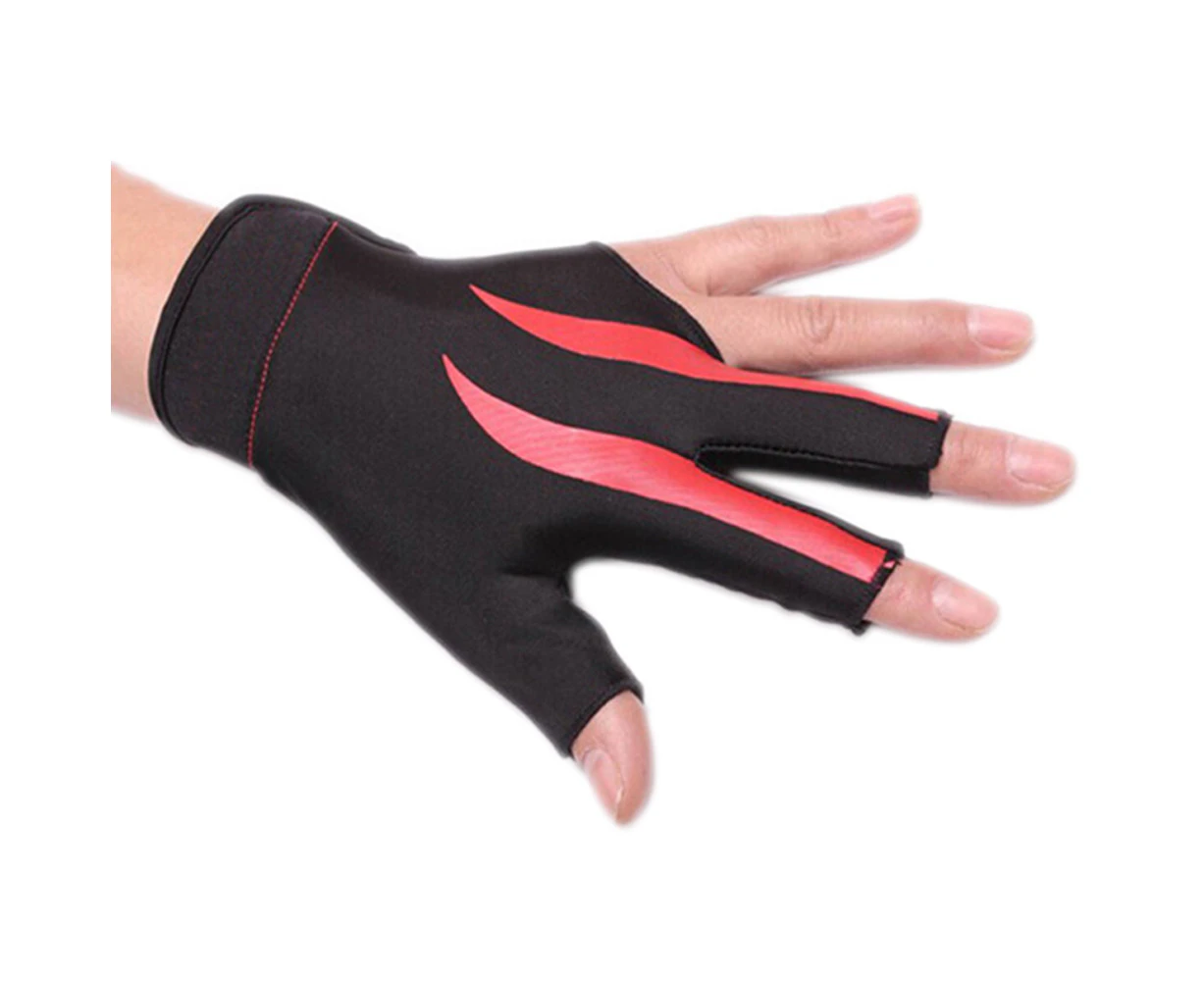 1Pc Unisex 3 Fingers Anti-slip Billiard Game Snooker Pool Cue Shooter Glove Red