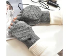 Heated Gloves Fingerless Double-Sided Heating Knitted Winter USB Heated Gloves Typing Mitten for Women Men-Grey