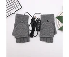 Heated Gloves Fingerless Double-Sided Heating Knitted Winter USB Heated Gloves Typing Mitten for Women Men-Grey