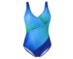 Women Plus Size Tummy Control Monokini Padded Swimming Costume Bikini Swimwear Swimsuit Beachwear - Gradient Blue