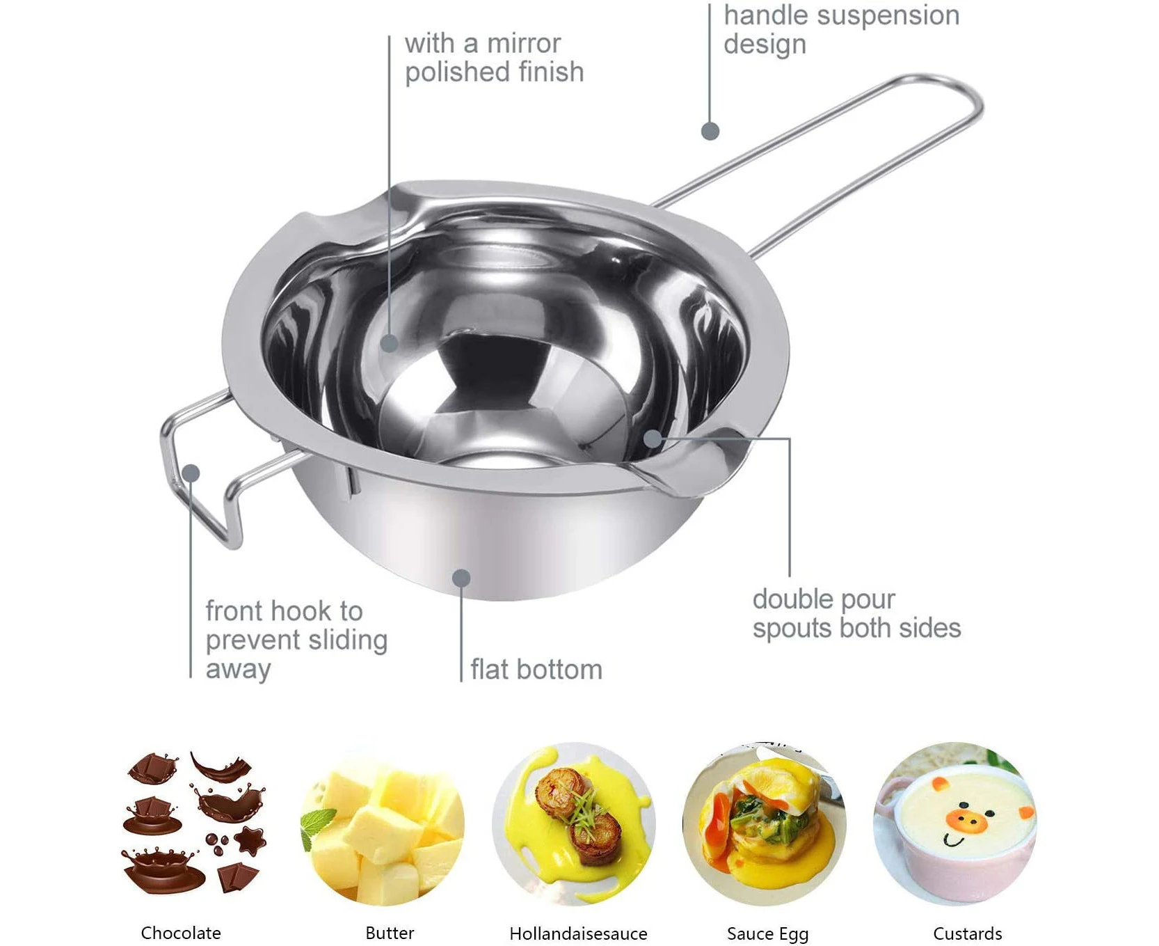 600ML Melting Pot Stainless Steel  , Premium Quality Double Boiler Pot for Melting Chocolate, Wax, Candy and Candle Making,Sliver