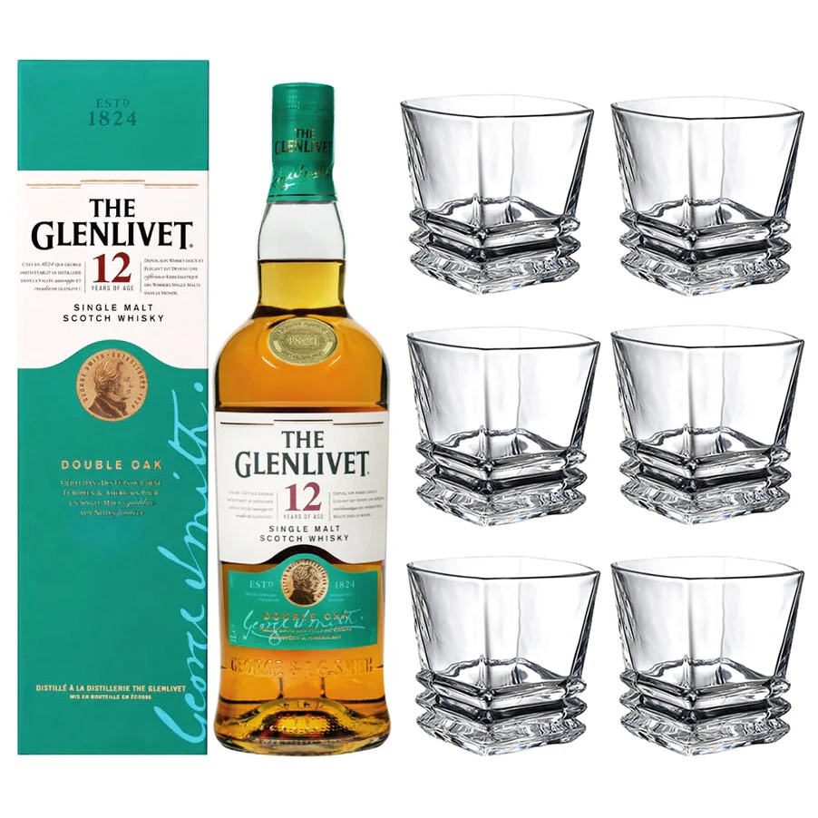 Glenlivet 12 Year Old Single Malt with set of 6 Whisky Tumblers 700ml