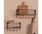 Metal Wooden Wall Mount Shelf Rack Basket Hooks Book Holder Storage Organizer-Black S#