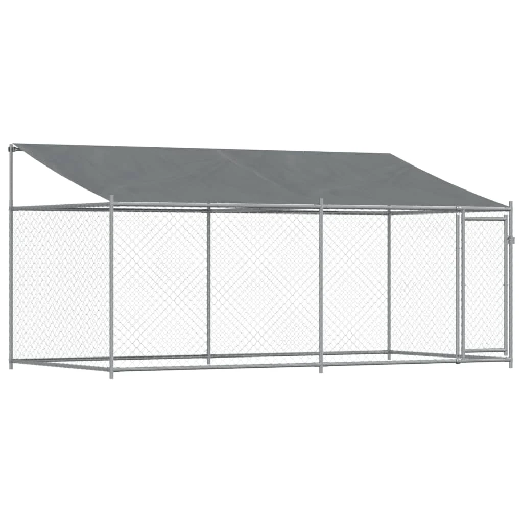 vidaXL Dog Cage with Roof and Door Grey 4x2x2 m Galvanised Steel