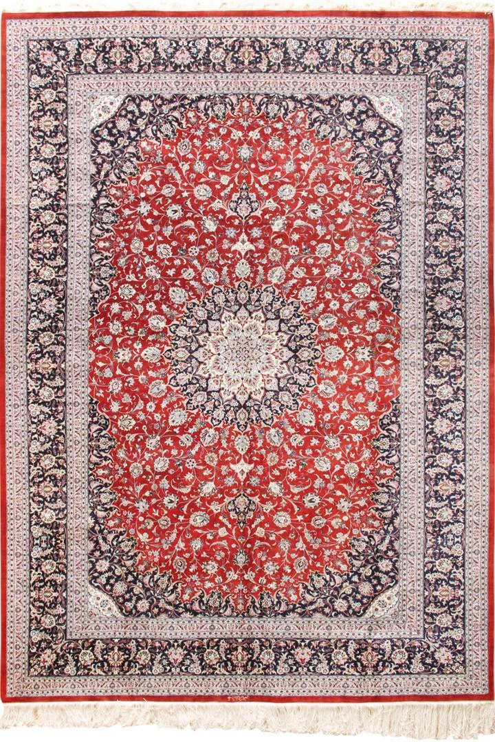 Kum Signed Medallion Hand Knotted Silk Rug 350x250