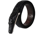 Fashion Genuine Leather Lifelike Crocodiles Buckle Alligator Pattern Men Belts-Black