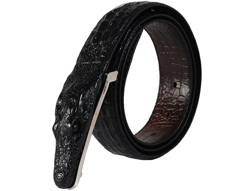 Fashion Genuine Leather Lifelike Crocodiles Buckle Alligator Pattern Men Belts-Black